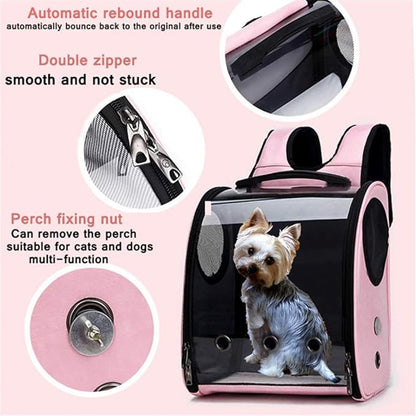 Bird Carrier Clear Parrot Outing Backpack APET Transparent Acrylic Bird Travel Carrier Parrot Travel Cage Panoramic Pet Backpack for Puppy Kitten 33x38x17cm (Pink)
