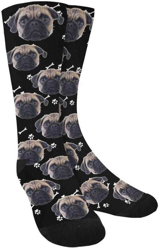 Custom Face Socks, Personalized Dog Lover Pet Photo Picture on Socks Unisex Athletic Crew Socks for Men Women