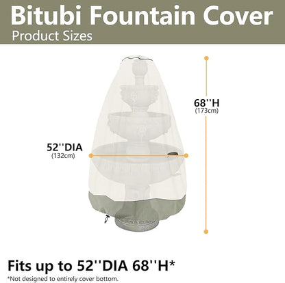 Bitubi Fountain Cover（52"x68"） 600D Oxford Cloth Garden Fountain Statue Protective Cover with Drawstring Waterproof Windproof Fountain Protector