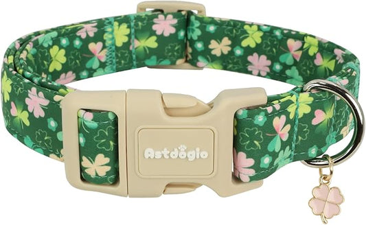 St. Patrick's Day Dog Collar,Green Clover Lucky Shamrock Puppy Collar,Adjustable Spring Cotton Collars Gifts for Small Medium Large Dogs,Dog Accessories XS