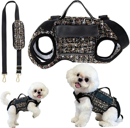 Dog Lift Harness Backpack for Small Dogs Cats, Adjustable Straps Dog Sling Carrier for Hiking, Travel, Outdoor – Black Medium