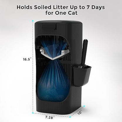 Cat Litter Trash Can for Odor Control, Hands-Free Patent Structure Litter Disposal System with 2 Refill Cartridge Dual-Color Bags Last Up to 36 Weeks