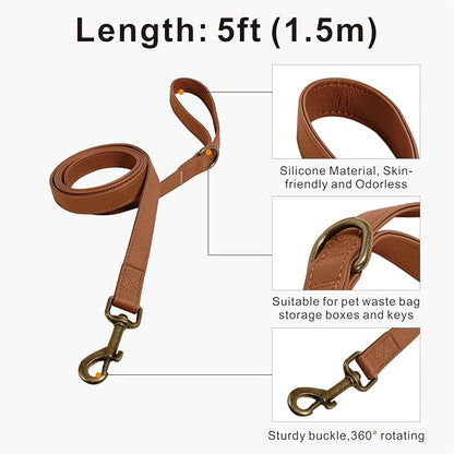 Dog Collar and Leash Set,Leather Silicone Waterproof Odor-Proof Dog Collar and Leash for Large Dogs, Soft Flexible Dog Collars, Durable Thick Adjustable Pet Collar (Brown, Large (14.5-24" Neck))