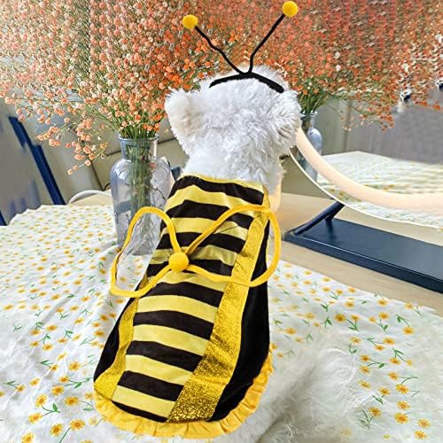 Bee Dog Halloween Costumes, Bumblebee Dog Costumes for Small Medium Dogs Cats, Pet Costume with Cap, Black and Yellow Stripes for Christmas Cosplay Clothes - Image 7