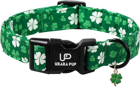 St. Patrick's Day Dog Collar, UP URARA PUP Shamrock Adjustable Pet Collar with Quick Release, St. Patrick's Day Dog Accessories for Small Medium Large Dogs