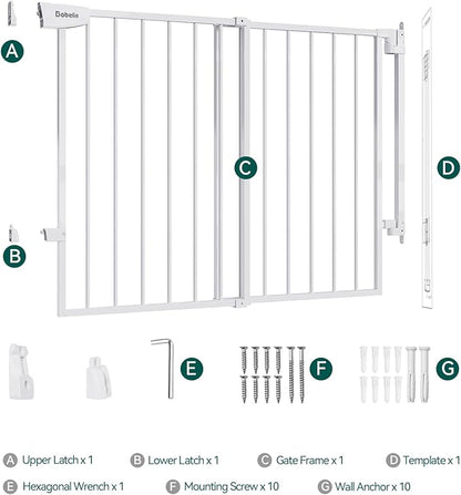 Babelio 29.7-46.5" No Bottom Bar Baby/Dog Gate for Stairs, House and Doorways, Auto Close Safety Pet Gates with Large Walk Thru Door, Hardware Mount, White