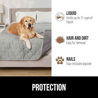 GORILLA GRIP Waterproof Bed Cover for Dogs, 82x52, Gripped Slip Resistant Backing, Leak Proof Washable Dog Blanket Covers Sofa, Couch, Sectional, Crate, Car, RV Seats, Pet Puppy Essentials, Light Gray
