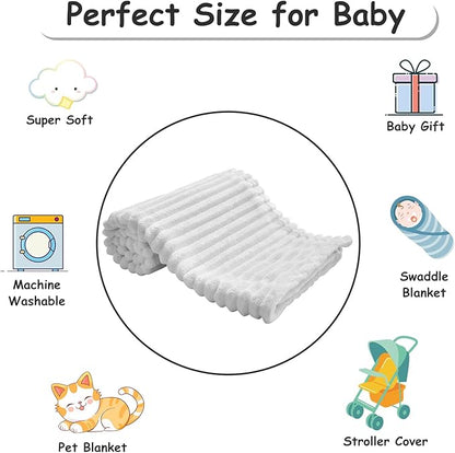 Soft Fleece Baby Blanket Ultra Cozy Grey Baby Blankets for Boys Warm and Lightweight Infant Toddler Newborn Receiving Gift with Reversible Stripes for Crib Stroller, 30x40 Inch, Light Grey