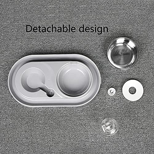 Luck Dawn Pet Feeder, Stainless Steel Double Dog Cat Bowls with Automatic Water Dispenser, for Small and Medium Pets, 500ml, Pink/Blue/Grey
