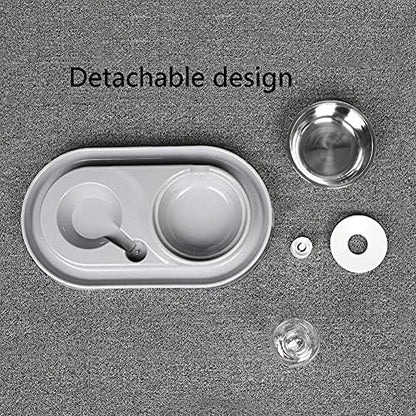 Luck Dawn Pet Feeder, Stainless Steel Double Dog Cat Bowls with Automatic Water Dispenser, for Small and Medium Pets, 500ml, Pink/Blue/Grey