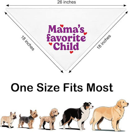 Mama's Favorite Child White Dog Bandana, Funny Photo Prop Pet Scarf Accessories for Small Medium Large Canine, Mother's Day Birthday Christmas Gender Revealing Gifts for Dog Mom Pet Lovers