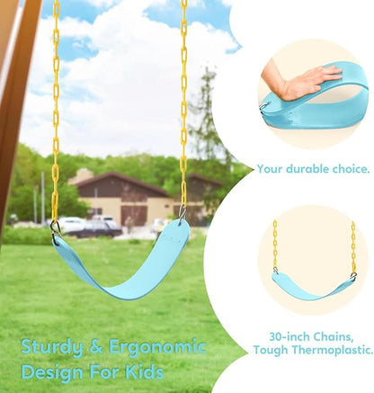 TURFEE Swing for Outdoor Swing Set - Pack of 1 Seat Replacement Kit with Heavy Duty Chains - Backyard Swingset Playground Accessories for Kids (Blue 2)
