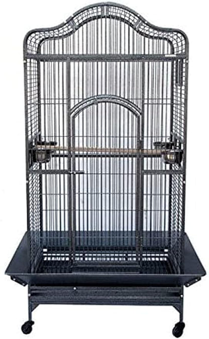 2 Color, Extra Large Wrought Iron Dome Top for Macaw Goffin's Cockatoo Cockatiels African Grey Amazon Parrots Green Cheek Conures Caique Bird Cage with Rolling Stand (Black-Vein)