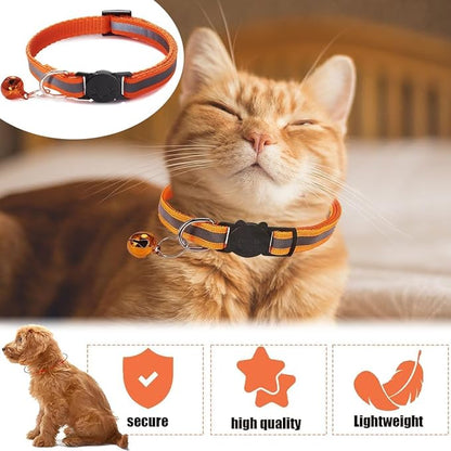6-Pack Reflective Cat Collars with Bell – Breakaway Safety Nylon Kitten Collars, Adjustable Pet Collars with Charming Bells, Mixed Colors in one Package.