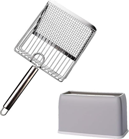 Cat Litter Scoop, Metal Scooper, Deep Shovel, Ergonomic Handle, Kitten Poop Sifting, Durable, Heavy Duty Speed Sifter, for Litter Box （Silvery-Gray）