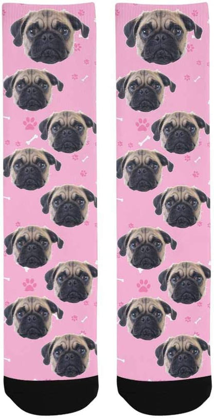 Custom Face Socks, Personalized Dog Lover Pet Photo Picture on Socks Unisex Athletic Crew Socks for Men Women