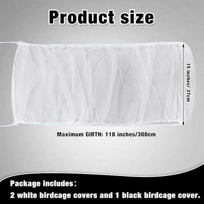 3 Pieces Large Adjustable Bird Cage Cover Seed Feather Catcher Birdcage Nylon Mesh Net Cover Soft Skirt Guard for Parakeet Macaw African Round Square Cage (118 x 15 Inch in Circumference and Width)