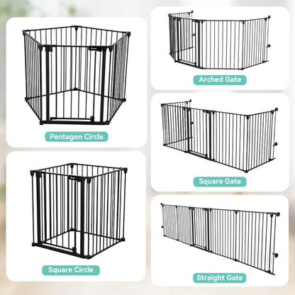 COMOMY 127.8" Extra Wide Baby Gate, Dog Gate for House Stairs Doorways Fireplace, Auto Close Pet Gate with Door Walk Through, 5 Metal Panels, Hardware Mounted Baby Fence Indoor Outdoor(30" Tall,Black)