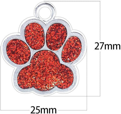 Cute Personalized Pet Name Tags for Cats/Dogs - Glitter Custom pet id tag, Dog id Tags Engraved for Pets, Customizable cat tag, pet Collar Charms, Dog Name tag (Paw-Shaped-Small: Pink)