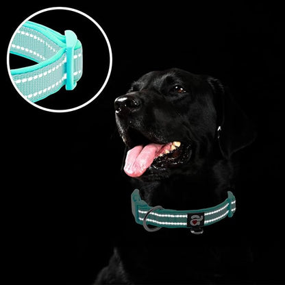 azuza Reflective Dog Collar,Soft Neoprene Padded Pet Collar with ID Tag Ring,Adjustable for Puppy and Small Dogs,Teal,XS