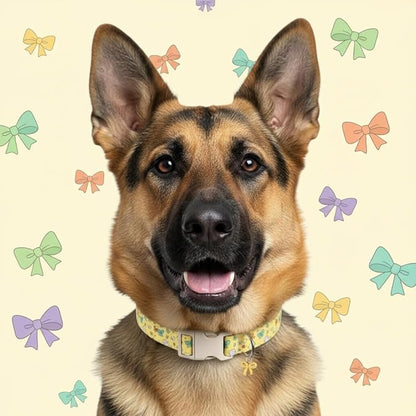 Dog Collars for Medium Dogs, Yellow Dog Collar with Cute Bow Print and Charm, Adjustable Medium Collar for Girl Female Dogs