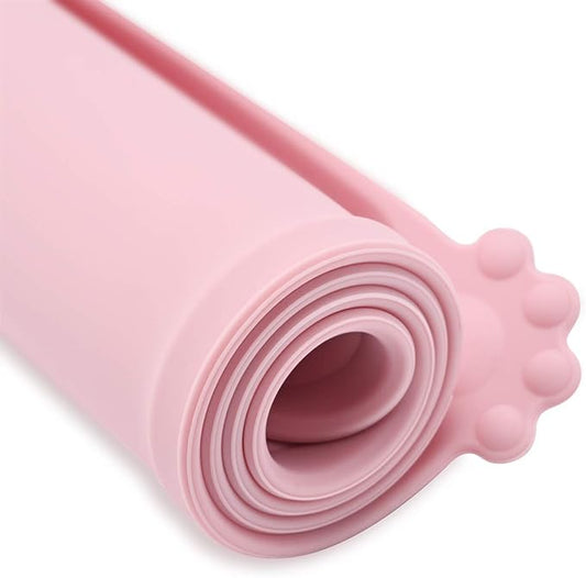Silicone Waterproof Dog Cat Pet Feeding Mats, Non Slip, Easy Clean Pet Dog Cat Bowl Mats Placemat (18.5" x 11.5") Pink