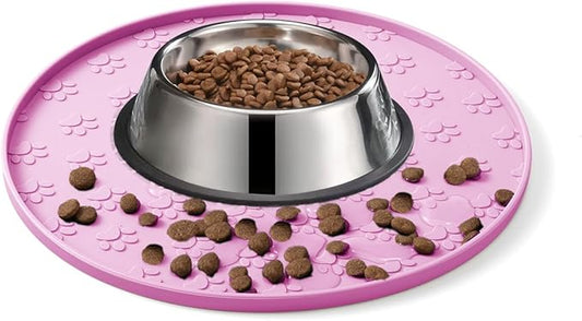 Dog Food Mat - Waterproof Dog Bowl Mat for Food and Water, Pet Food Placements with Edges, Nonslip Cat Feeding Mat for Protecting Floors (1Pack Pink)