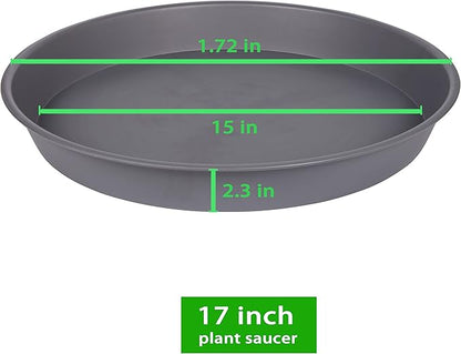 4 Pack of 16 17 inch Plant Saucer (15 inch Base), 2.3" Depth, Heavy Duty Deep Plant Trays for Pots, Plastic Plant Saucers for Indoors, Bird Bath Bowls, Drip Trays for Planter (17", Cement)