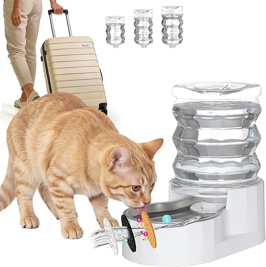 RIZZARI Dog Water Bowl Dispenser: 5L Large Stainless Steel Gravity Feeder - Leak-Proof - Detachable Bowl & Filter Instruction - Easy to Use for Busy Multi-Pet Owners with Small Puppies & Kittens