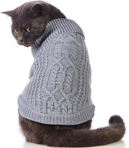 Stretchy Cat Sweater - 17 Colors & 6 Sizes | Snug Winter-Ready Knit for Boy/Girl Cats & Kittens (Grey, X-Small)