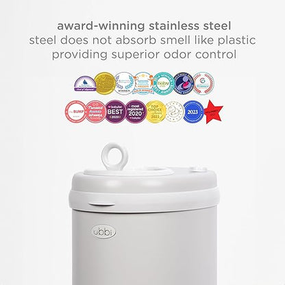 Ubbi Stainless Steel Diaper Pail, Odor Locking, No Special Bag Required, Award-Winning, Registry Must-Have, Gray