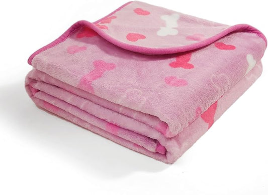 Allisandro Luxurious Dog Blanket, 350 GSM Super Fuzzy Microplush Fleece Pet Blankets for Small Medium Large Dogs and Cats, Pink Bone, 80 × 64 Inches