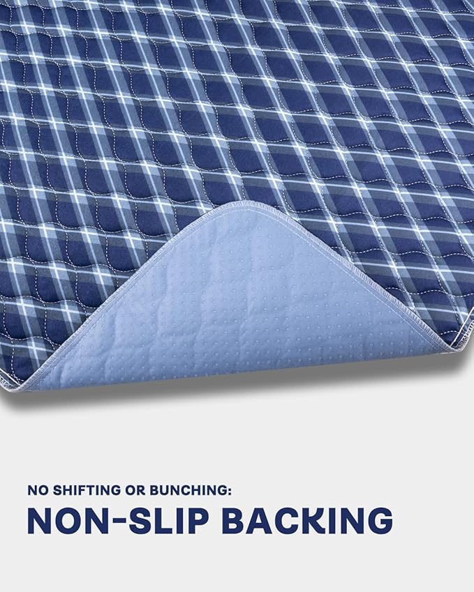 Non-Slip Bed Pads for Incontinence Washable (36" x 72"|2 Pack), Navy Blue Grid, Waterproof Bed Pads, Bed Wetting Pads for Bed, Sofa, Floor, Resuable Underpads for Adults, Seniors, Pet