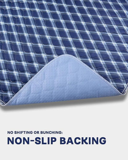 Non-Slip Bed Pads for Incontinence Washable (36" x 72"|2 Pack), Navy Blue Grid, Waterproof Bed Pads, Bed Wetting Pads for Bed, Sofa, Floor, Resuable Underpads for Adults, Seniors, Pet