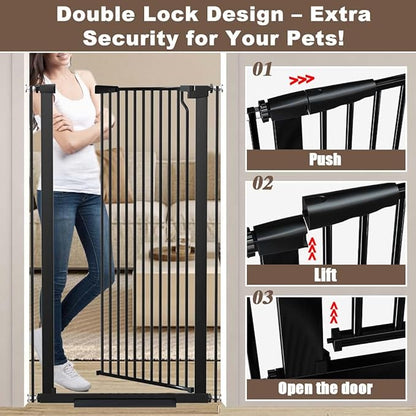 Fairy Baby 51.18" Extra Tall Cat Gate for Doorway, 29.5"-40.5" Extra Wide Pet Gate Dog Barrier Indoor for Cats Dogs, Kid Puppy Dog Gate No Jumping Over & No Climb, Metal Child Safety Proof Gate, Black