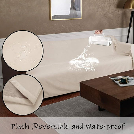 Ameritex Pet Bed Blanket Reversible 100% Waterproof Velvet Super Soft for Sofa and Bed (82x82 Inches, Cream+Beige)