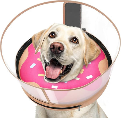 Inflatable Dog Cone with Transparent Shield, Protective Dog Donut Collar After Surgery to Stop Licking, Soft Donut Cone for Medium Pets, Adjustable Recovery Collar with Buckle Visibility