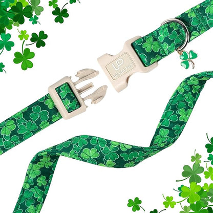 St. Patrick's Day Dog Collar, UP URARA PUP Shamrock Adjustable Pet Collar with Quick Release, St. Patrick's Day Dog Accessories for Small Medium Large Dogs
