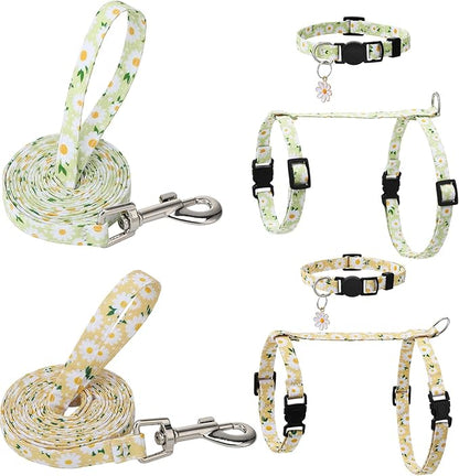 2 Pack Floral Cat Harness and Leash, Escape Proof Adjustable Kitten Harness with Leash Collar, Lightweight Soft and Comfortable for Small Medium Cat Safe Walking and Travel