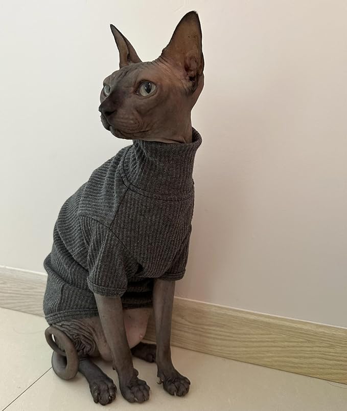 Kitipcoo Shirt Cotton Turtleneck Sweater for Sphynx Cat, Large, Deep Grey