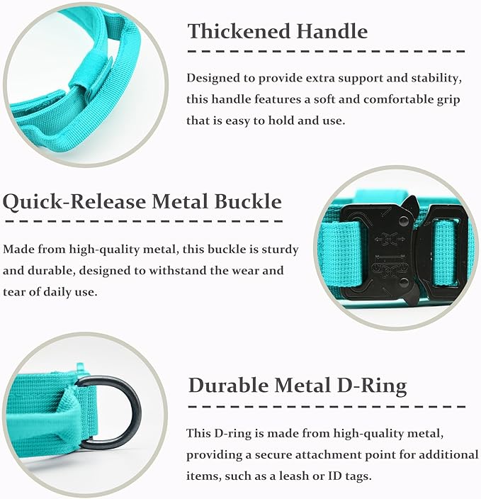 Tactical Dog Collar, Adjustable Military Training Nylon Dog Collar with Control Handle and Heavy Quick-Release Metal Buckle for Small Medium Large Dogs, Blue L