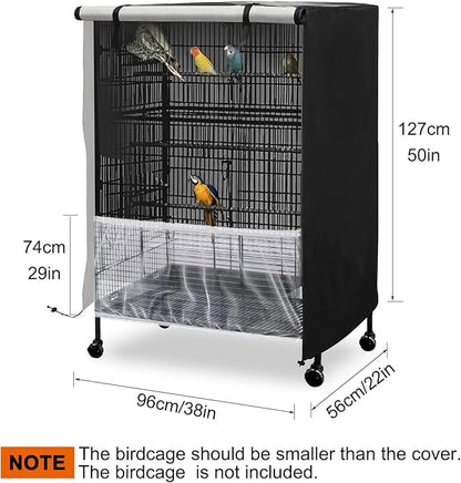 Bird Cage Cover, 600D Universal Pet Cage Cover for Night,100% Shading Oxford Cloth with PU Coating Layer, Adjustable Soft Airy Nylon Mesh Net