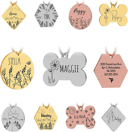 PawFurEver Custom Engraved Pet ID Tag – Personalized Dog Name Tag for Dogs and Cats, Stainless Steel Collar Accessory with Cute Designs for pet Name Tags (Bone, Silver) 15.95