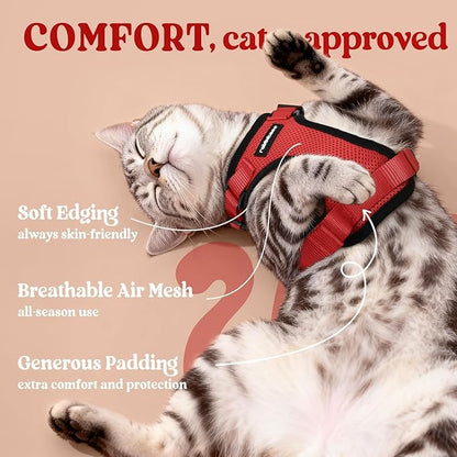 rabbitgoo Cat Harness and Leash for Walking, Escape Proof Soft Adjustable Vest Harnesses for Cats, Easy Control Breathable Reflective Strips Jacket, Red, XS