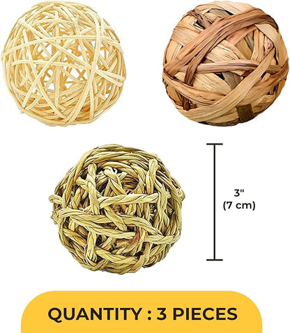 SunGrow Assorted Rabbit Chew Balls, Teething Activity Toy for Pocket Pets, Improves Dental Health, Environment Friendly, Stress Reliever (Assorted, 3 Pcs)