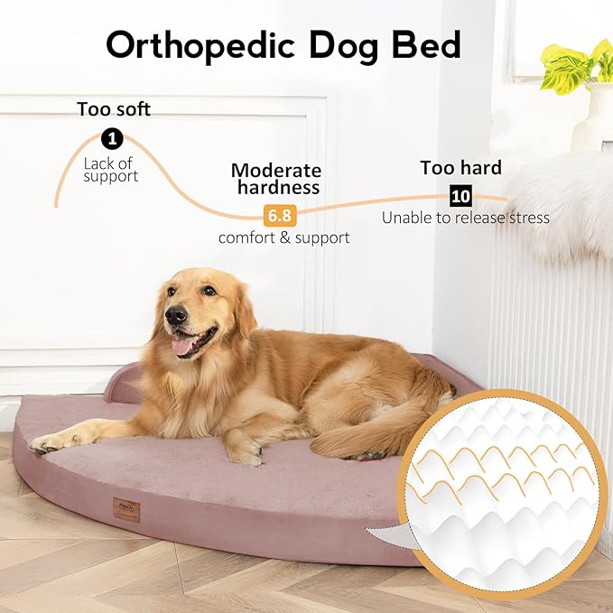 Large Orthopedic Dog Bed with Sides XXL Dog Beds with Removable Washable Cover Non-Slip Waterproof Pet Bed for Extra Large Dogs - Pink XXL