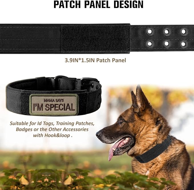 Tactical Dog Collar Military Adjustable Dog Collars Soft Nylon Training Collar with Patch Heavy Duty Metal Buckle Collars for Medium Large Dogs (Black-1, XL)