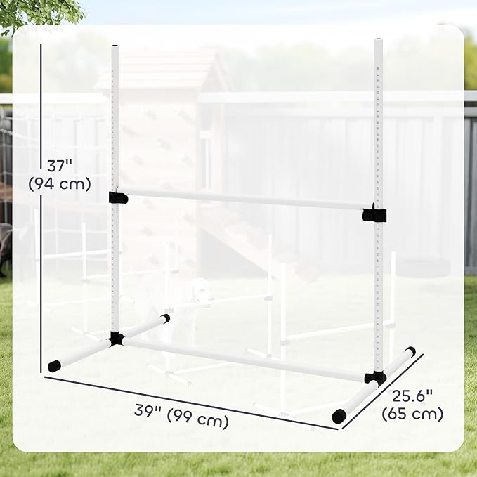 PawHut 4 Piece Dog Agility Training Equipment for Dog Agility Course with Adjustable Height Jump Bars, Included Carry Bag, & Displacing Top Bar, White