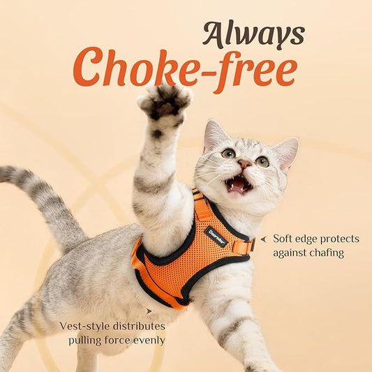 Dooradar Cat Harness and Leash Set, Escape Proof Safe Adjustable Kitten Vest Harnesses for Walking, Easy Control Soft Breathable Mesh Jacket with Reflective Strips for Cats, Orange, XXS