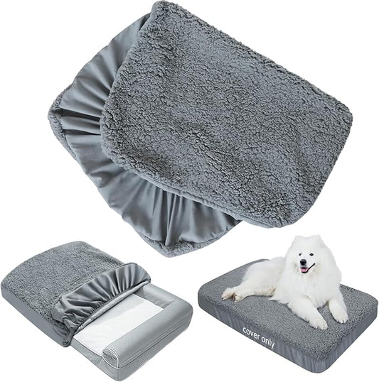 Dog Bed Covers 2 Pack Soft Plush Replacement Washable, Waterproof Pet Mattress Bed Liner Grey 41x29 Inches, for Dog/Cat, Cover Only